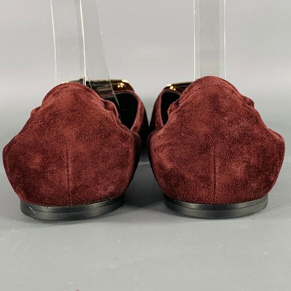 ROGER VIVIER Size 10 Burgundy Silver Buckle Suede Flats - Picture 3 of 8